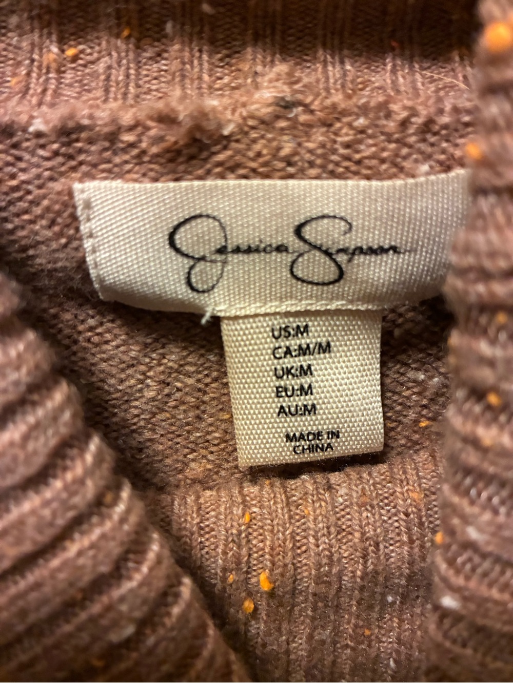 Jessica Simpson Women’s Speckled Mauve Crewneck Sweater-Size Medium